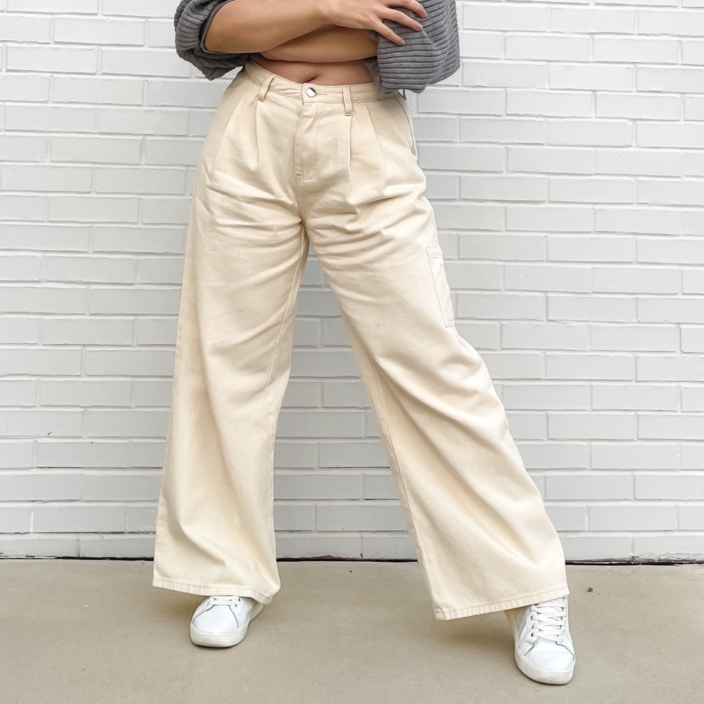 Wide leg off white pants